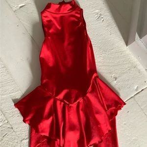 90s 2 piece figure skating outfit red high neck with pants vintage